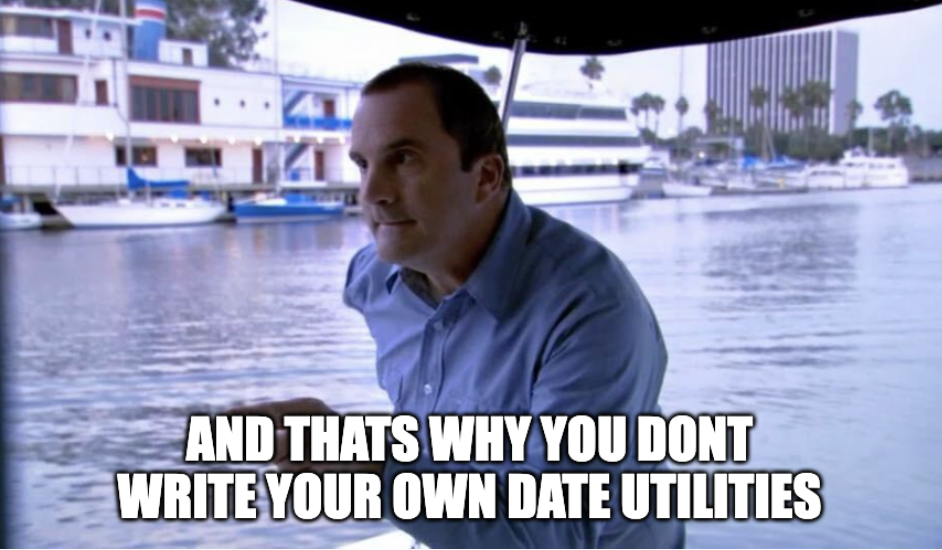 J. Walter Weatherman from arrested development teaching the Bluth family 'that's why you don't make your own date utilities'